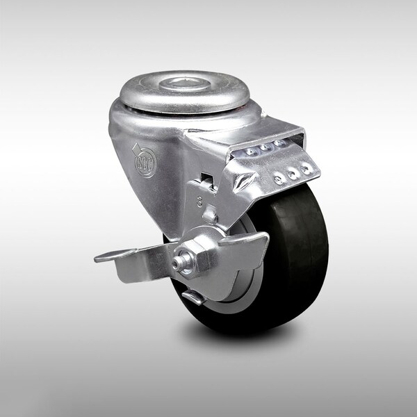 3 Inch SS Black Polyurethane Wheel Swivel Bolt Hole Caster with Brake SCC